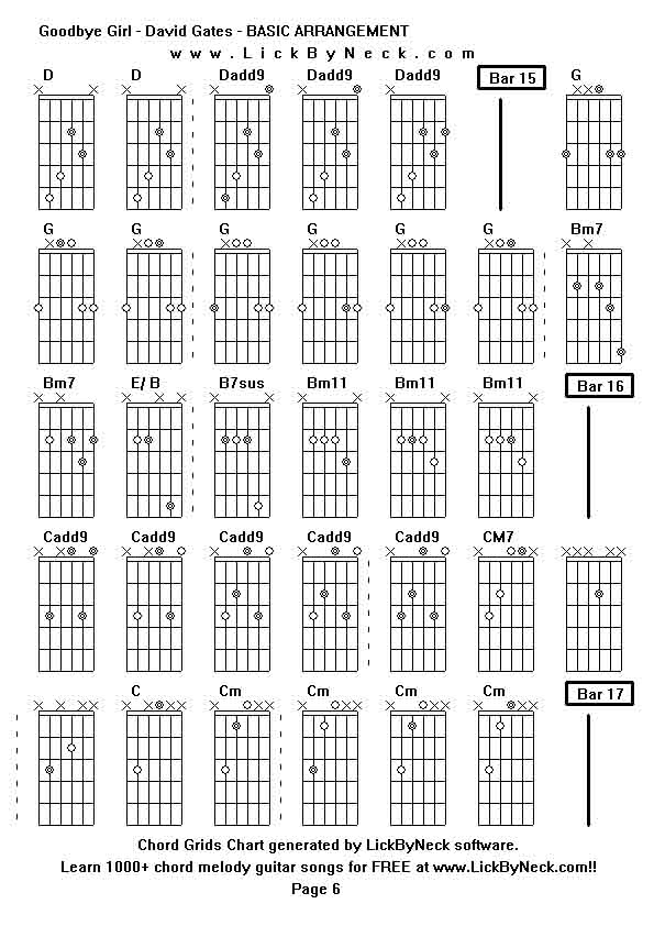 Chord Grids Chart of chord melody fingerstyle guitar song-Goodbye Girl - David Gates - BASIC ARRANGEMENT,generated by LickByNeck software.